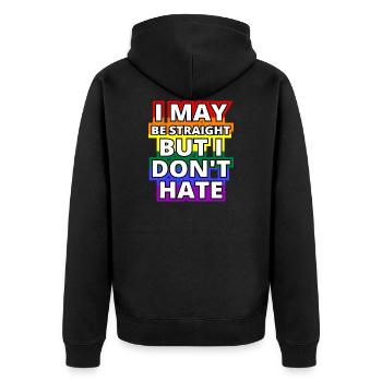 I May Be Straight But I Don't Hate LGBT Ally Shirt - Unisex Premium Bio Zip Hoodie - Schwarz - Hinten - Nico (187cm)