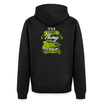 Zug - Unisex Premium Bio Zip Hoodie - Schwarz - Hinten - Nico (187cm)