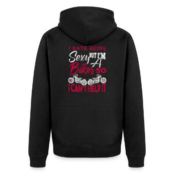 Motorrad - Unisex Premium Bio Zip Hoodie - Schwarz - Hinten - Nico (187cm)