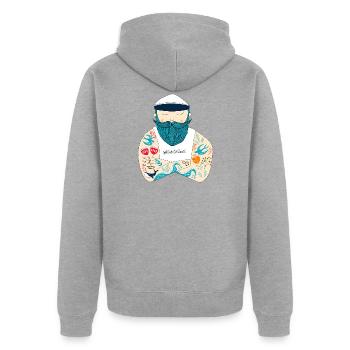 Meer, Salz und Liebe I Skandinavischer Seemann - Unisex Premium Bio Zip Hoodie - Grau meliert - Hinten - Nico (187cm)