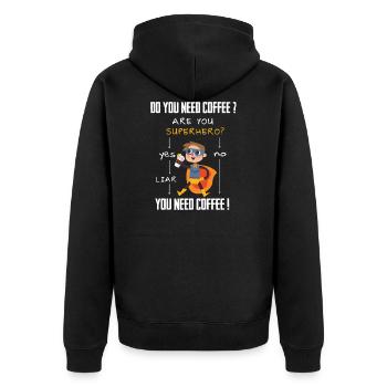 Coffee Superhero Question Addicted Liar Caffeine - Unisex Premium Organic Zip Hoodie - black - Back - Nico (187cm)