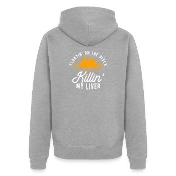 Rafting Floss - Unisex Premium Bio Zip Hoodie - Grau meliert - Hinten - Nico (187cm)