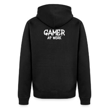 2668 Gamer at work - Unisex Premium Bio Zip Hoodie - Schwarz - Hinten - Nico (187cm)