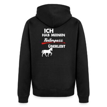 Reiterpass überlebt! Ich hab mein Pferd im Griff - Unisex Premium Bio Zip Hoodie - Schwarz - Hinten - Nico (187cm)