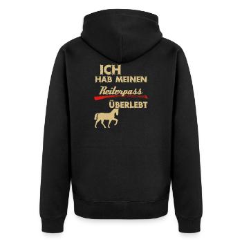 Reiterpass überlebt! Ich hab mein Pferd im Griff - Unisex Premium Bio Zip Hoodie - Schwarz - Hinten - Nico (187cm)