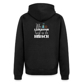 Lederhose Bier Party Feiern Hirsch - Unisex Premium Bio Zip Hoodie - Schwarz - Hinten - Nico (187cm)