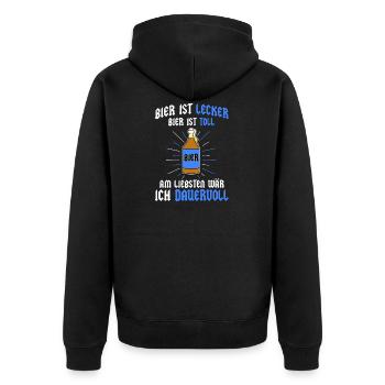 Bier lecker toll Dauervoll Spruch - Unisex Premium Bio Zip Hoodie - Schwarz - Hinten - Nico (187cm)