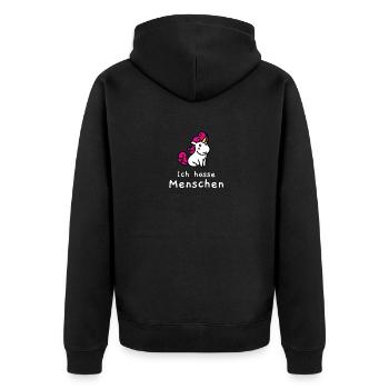 Ich hasse Menschen Einhorn - Unisex Premium Bio Zip Hoodie - Schwarz - Hinten - Nico (187cm)
