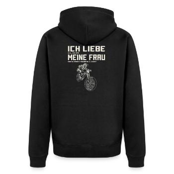 Mountainbike Downhill Freeride mtblife Geschenk - Unisex Premium Bio Zip Hoodie - Schwarz - Hinten - Nico (187cm)