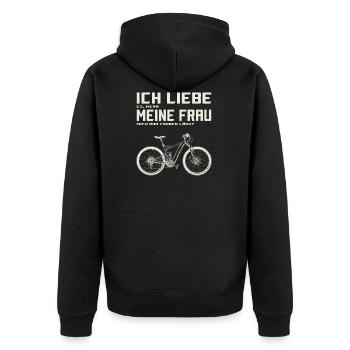 Mountainbike Downhill Freeride mtblife Geschenk - Unisex Premium Bio Zip Hoodie - Schwarz - Hinten - Nico (187cm)