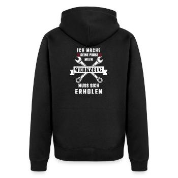 Ich mache keine Pause mein Werkzeug muss erholen - Unisex Premium Bio Zip Hoodie - Schwarz - Hinten - Nico (187cm)