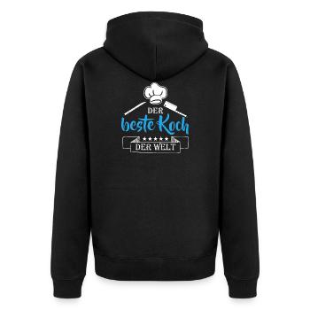 Koch kochen braten Küche Spruch der Welt - Unisex Premium Bio Zip Hoodie - Schwarz - Hinten - Nico (187cm)