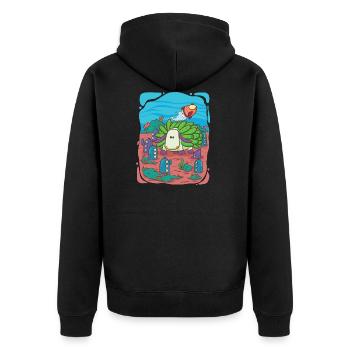 Leaf-sheep-snail visits underwater city - Unisex Premium Organic Zip Hoodie - black - Back - Nico (187cm)
