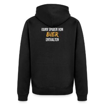 Kann spuren von Bier enthalten - Unisex Premium Bio Zip Hoodie - Schwarz - Hinten - Nico (187cm)