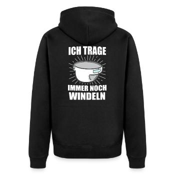 ABDL Windel Diaper Geschenk - Unisex Premium Bio Zip Hoodie - Schwarz - Hinten - Nico (187cm)