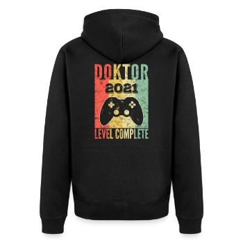 Doktor 2021 Level Complete - Unisex Premium Bio Zip Hoodie - Schwarz - Hinten - Nico (187cm)