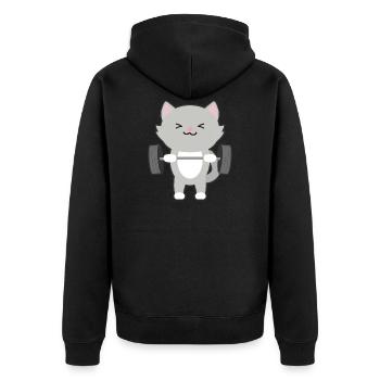 Cat Weightlifting Weight Training Kitten Gift - Unisex Premium Organic Zip Hoodie - black - Back - Nico (187cm)