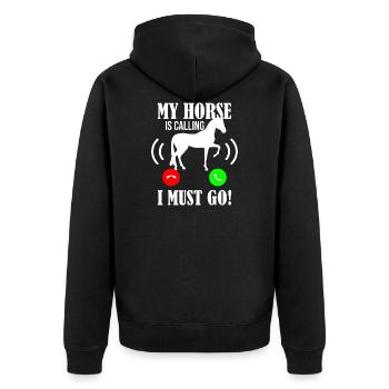 Pferd rufen - Unisex Premium Bio Zip Hoodie - Schwarz - Hinten - Nico (187cm)