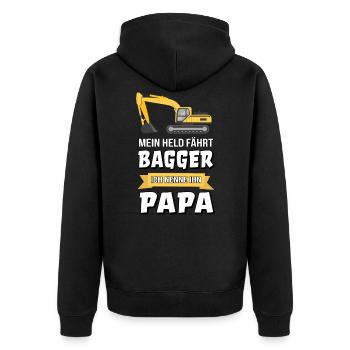 Bagger Baggerfahrer Bauarbeiter Papa Geschenk - Unisex Premium Bio Zip Hoodie - Schwarz - Hinten - Nico (187cm)