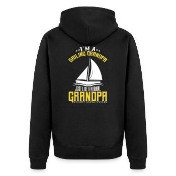 I AM A SAILING GRANDPA GRANDFATHER SAILOR SAILING BOAT - Unisex Premium Organic Zip Hoodie - black - Back - Nico (187cm)