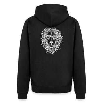 Löwe bzw. Löwenkopf mit Brille in Weiß - Unisex Premium Bio Zip Hoodie - Schwarz - Hinten - Nico (187cm)