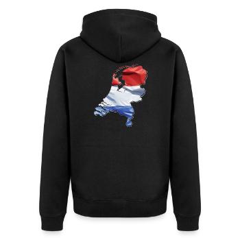 Niederlande | echte Flagge | Flag Map - Unisex Premium Bio Zip Hoodie - Schwarz - Hinten - Nico (187cm)