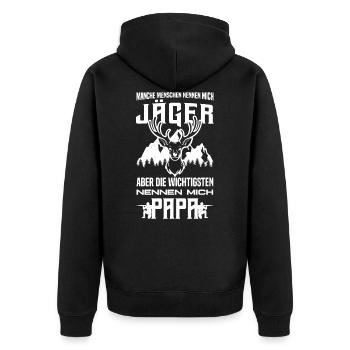 Jäger Papa Waidmannsheil Hirschgeweih Jägersprache - Unisex Premium Bio Zip Hoodie - Schwarz - Hinten - Nico (187cm)