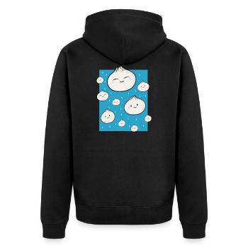 Dumplings Regen - Unisex Premium Bio Zip Hoodie - Schwarz - Hinten - Nico (187cm)