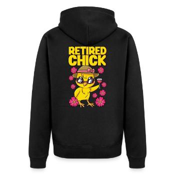 Retired Chick Funny Retirement Saying - Unisex Premium Organic Zip Hoodie - black - Back - Nico (187cm)