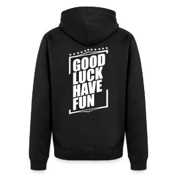 Good Luck Have Fun - Unisex Premium Bio Zip Hoodie - Schwarz - Hinten - Nico (187cm)