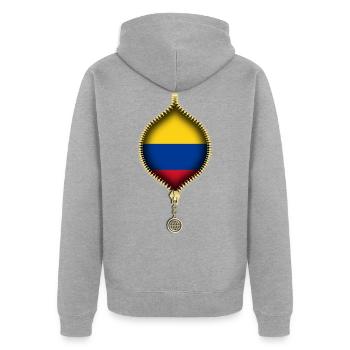 COLOMBIA | FLAG | URBAN SYNTHETICS - Unisex Premium Bio Zip Hoodie - Grau meliert - Hinten - Nico (187cm)