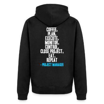 Projektmanager - Wiederholen - Unisex Premium Bio Zip Hoodie - Schwarz - Hinten - Nico (187cm)