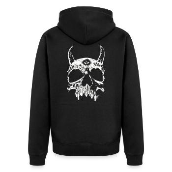 The devil sees everything - Unisex Premium Organic Zip Hoodie - black - Back - Nico (187cm)