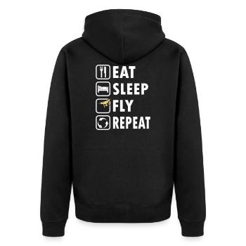 Eat Sleep Fly Repeat - Unisex Premium Bio Zip Hoodie - Schwarz - Hinten - Nico (187cm)