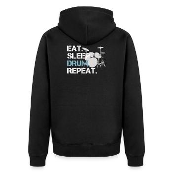 Schlagzeug Eat Sleep Drum Repeat Drums - Unisex Premium Bio Zip Hoodie - Schwarz - Hinten - Nico (187cm)
