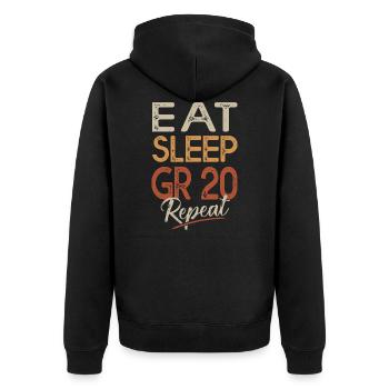 Essen Schlaf GR 20 Korsisches Wandergeschenk - Unisex Premium Bio Zip Hoodie - Schwarz - Hinten - Nico (187cm)