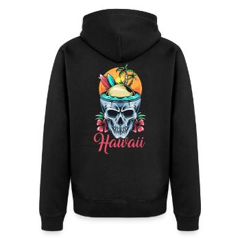 Hawaii Skull Surfing Flowers - Unisex Premium Bio Zip Hoodie - Schwarz - Hinten - Nico (187cm)
