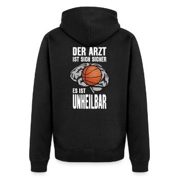 BASKETBALL BASKETBALLER BASKETBALLMANNSCHAFT - Unisex Premium Bio Zip Hoodie - Schwarz - Hinten - Nico (187cm)