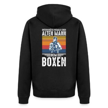 Boxen Boxer Mann Männer Retro Vintage - Unisex Premium Bio Zip Hoodie - Schwarz - Hinten - Nico (187cm)