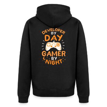 Developer By Day Gamer By Night Developer Gambler - Unisex Premium Organic Zip Hoodie - black - Back - Nico (187cm)
