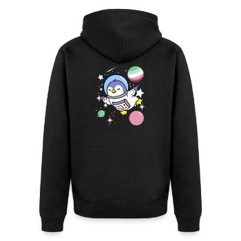 Pinguin Astronaut Abrosexual Pride - Unisex Premium Bio Zip Hoodie - Schwarz - Hinten - Nico (187cm)