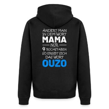 Ouzo Schnaps Saufen Geschenkidee - Unisex Premium Bio Zip Hoodie - Schwarz - Hinten - Nico (187cm)