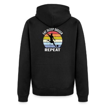 Eat Sleep Soccer Repeat Fußball Fußballspieler - Unisex Premium Bio Zip Hoodie - Schwarz - Hinten - Nico (187cm)