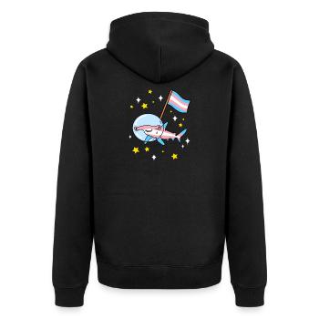 Trans Pride Hammerhai im Weltraum - Unisex Premium Bio Zip Hoodie - Schwarz - Hinten - Nico (187cm)