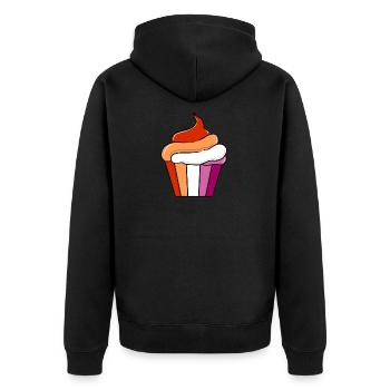 Lesbischer Cupcake Orange Pink Lesbian Pride - Unisex Premium Bio Zip Hoodie - Schwarz - Hinten - Nico (187cm)