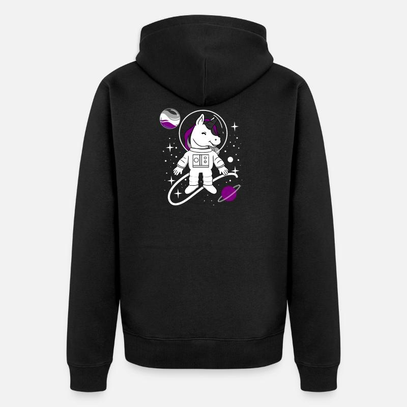 Einhorn Astronaut Ace Pride - Unisex Premium Bio Zip Hoodie - Schwarz