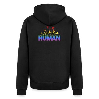 Liebe Human Regenbogen Gay Pride - LGBT - Unisex Premium Bio Zip Hoodie - Schwarz - Hinten - Nico (187cm)