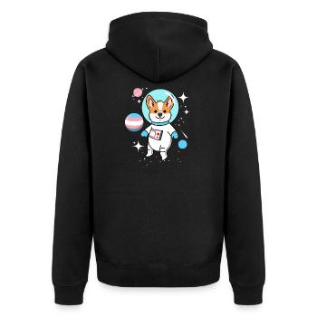 Corgi Space Trans Pride - Unisex Premium Organic Zip Hoodie - black - Back - Nico (187cm)