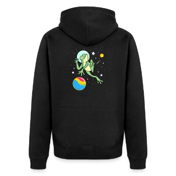 Pansexueller Frosch Astronaut Pan Pride - Unisex Premium Bio Zip Hoodie - Schwarz - Hinten - Nico (187cm)