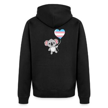 Koala Herzballon Trans Pride - Unisex Premium Bio Zip Hoodie - Schwarz - Hinten - Nico (187cm)